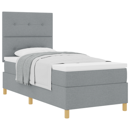 Box Spring Seng Med Hovedgærde Lysegrå 100 X 200 Cm Stof