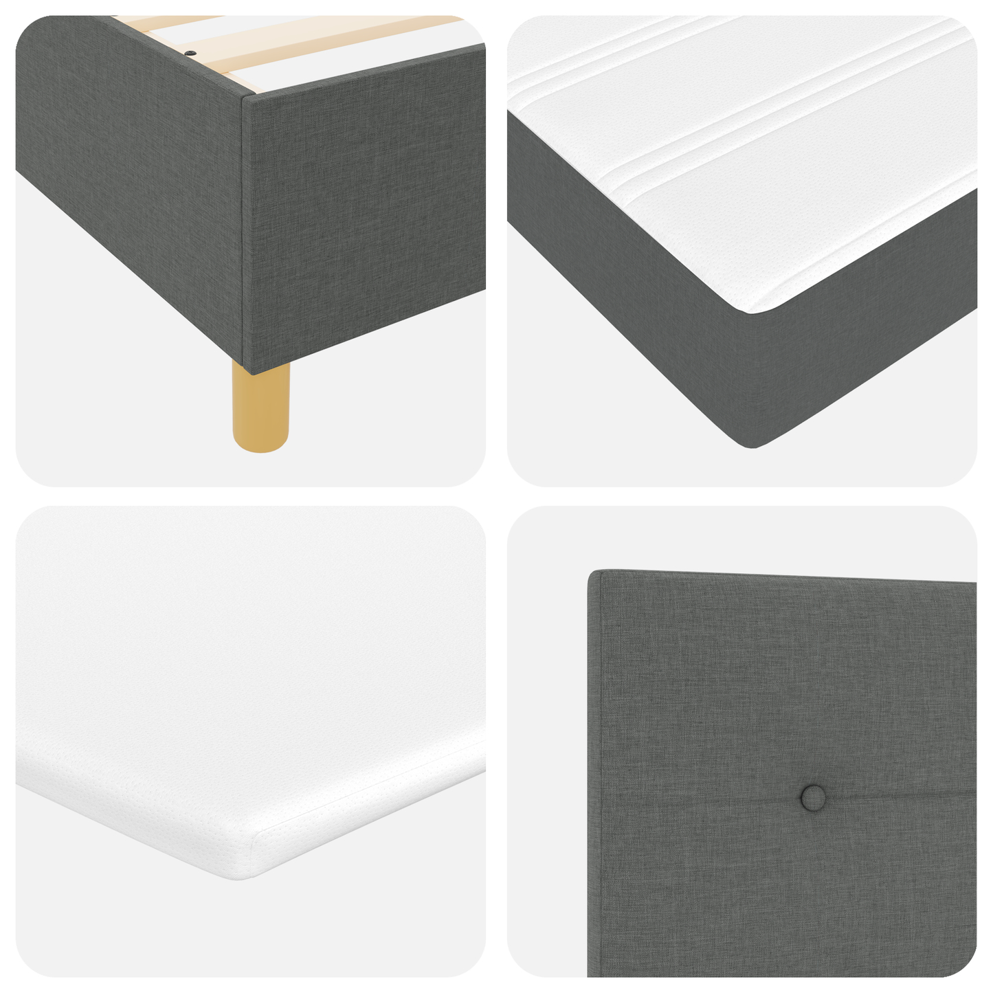 Box Spring Seng Med Hovedgærde Mørkegrå 100 X 200 Cm Stof
