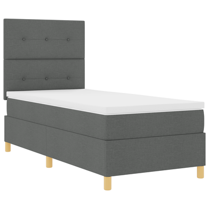 Box Spring Seng Med Hovedgærde Mørkegrå 100 X 200 Cm Stof