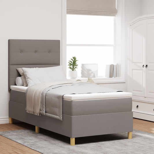 Box Spring Seng Med Hovedgærde Gråbrun 100 X 200 Cm Stof