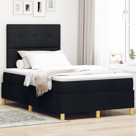 Box Spring Seng Med Hovedgærde Sort 120 X 200 Cm Stof
