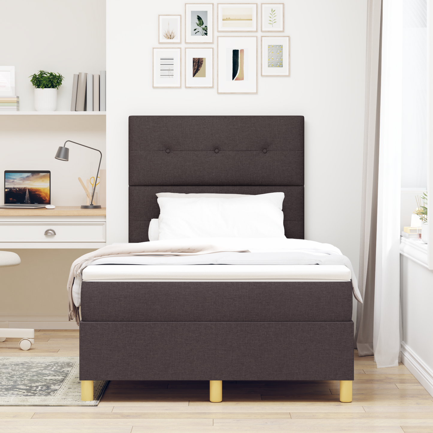 Box Spring Seng Med Hovedgærde Mørkebrun 120 X 200 Cm Stof