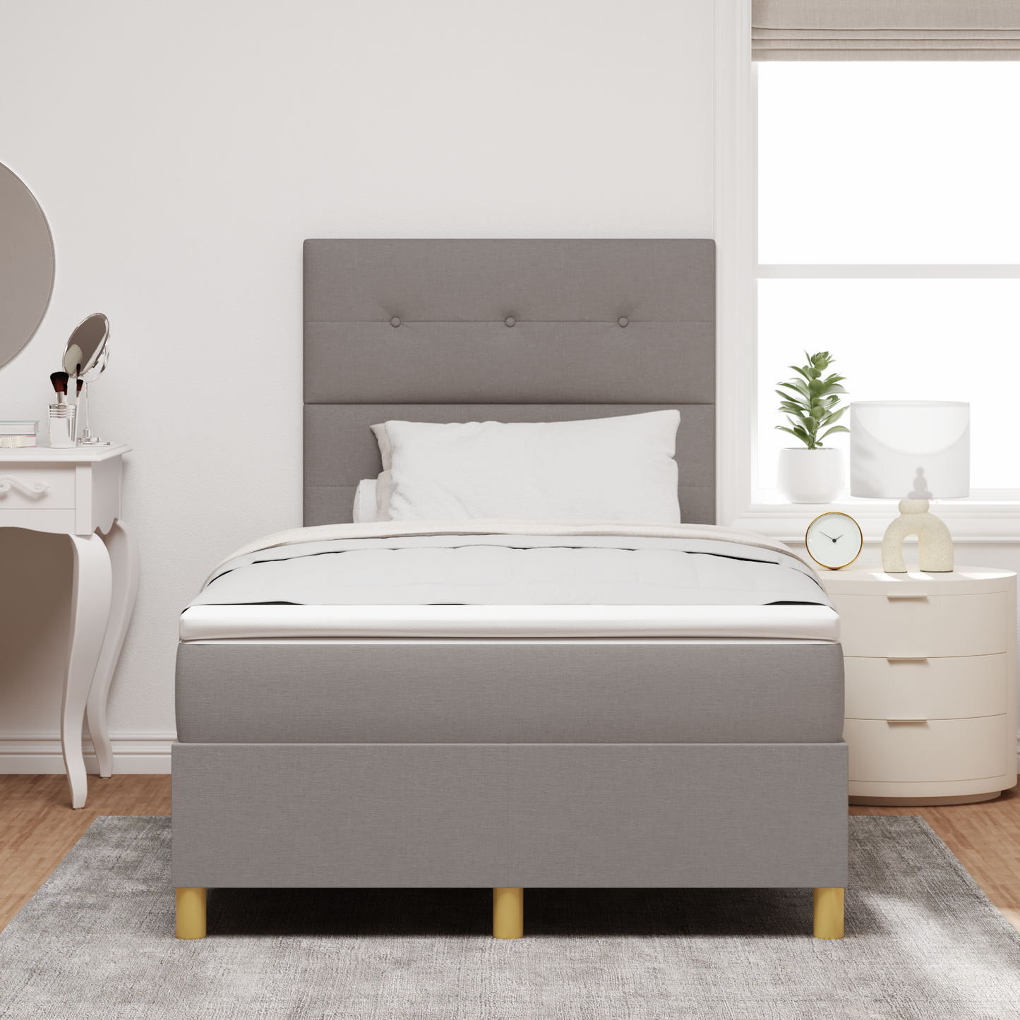 Box Spring Seng Med Hovedgærde Gråbrun 120 X 200 Cm Stof