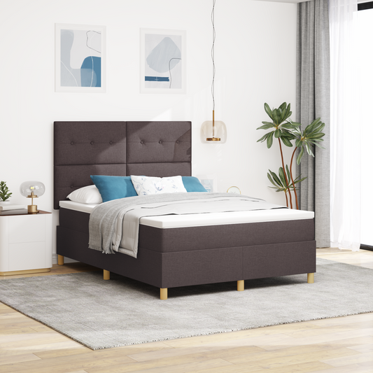 Box Spring Seng Med Hovedgærde Mørkebrun 140 X 190 Cm Stof