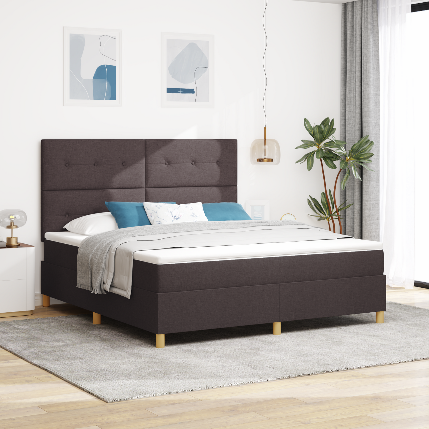 Box Spring Seng Med Hovedgærde Mørkebrun 180 X 200 Cm Stof