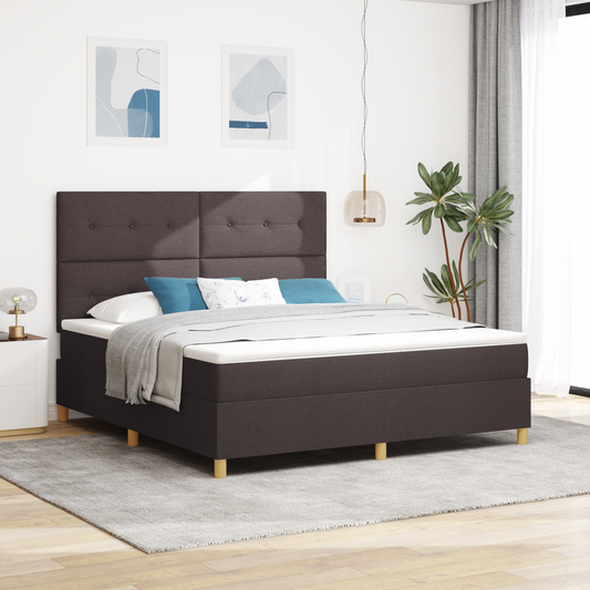 Box Spring Seng Med Hovedgærde Mørkebrun 180 X 200 Cm Stof