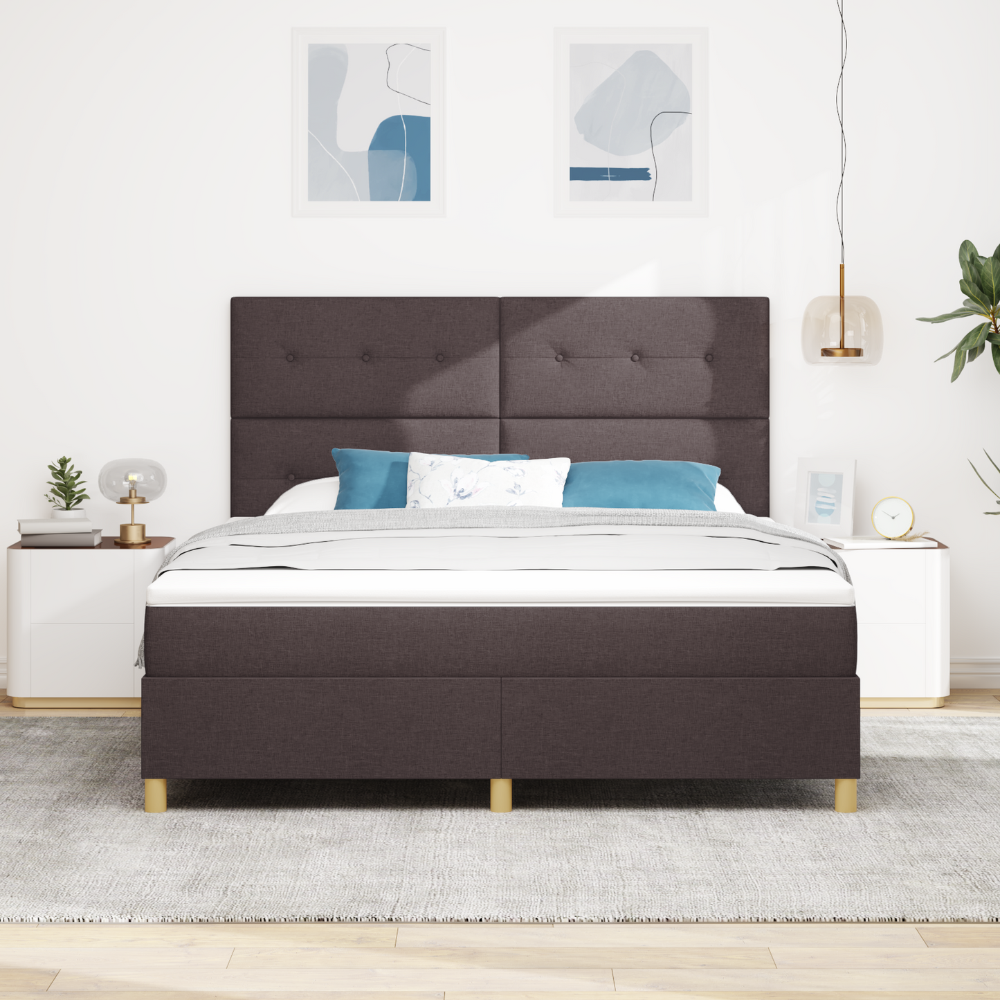 Box Spring Seng Med Hovedgærde Mørkebrun 180 X 200 Cm Stof
