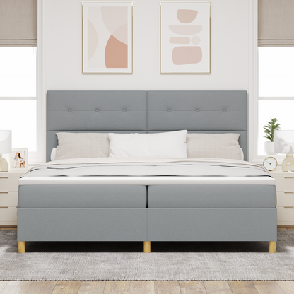 Box Spring Seng Med Hovedgærde Lysegrå 200 X 200 Cm Stof