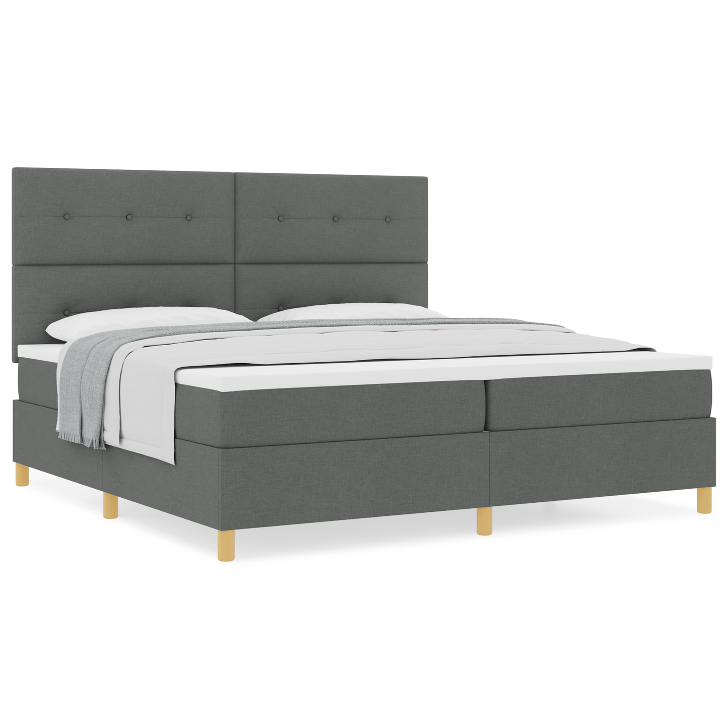 Box Spring Seng Med Hovedgærde Mørkegrå 200 X 200 Cm Stof