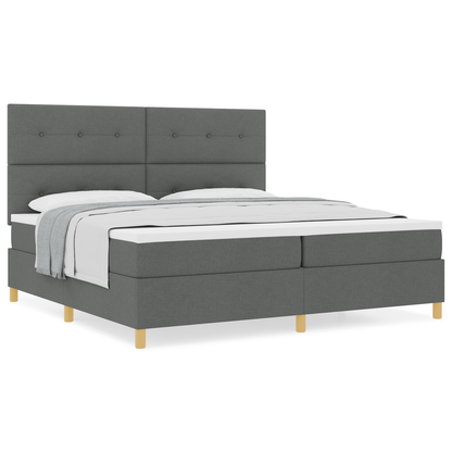 Box Spring Seng Med Hovedgærde Mørkegrå 200 X 200 Cm Stof