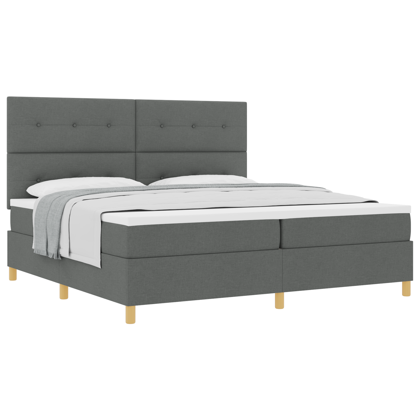 Box Spring Seng Med Hovedgærde Mørkegrå 200 X 200 Cm Stof