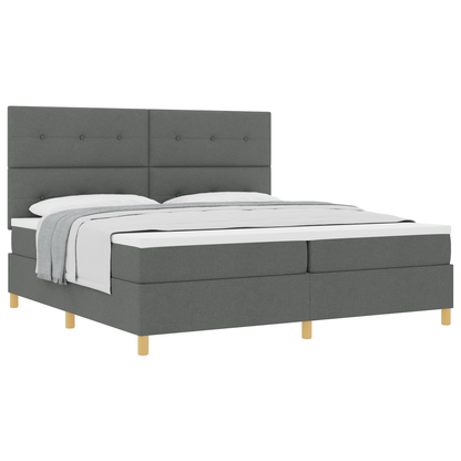 Box Spring Seng Med Hovedgærde Mørkegrå 200 X 200 Cm Stof