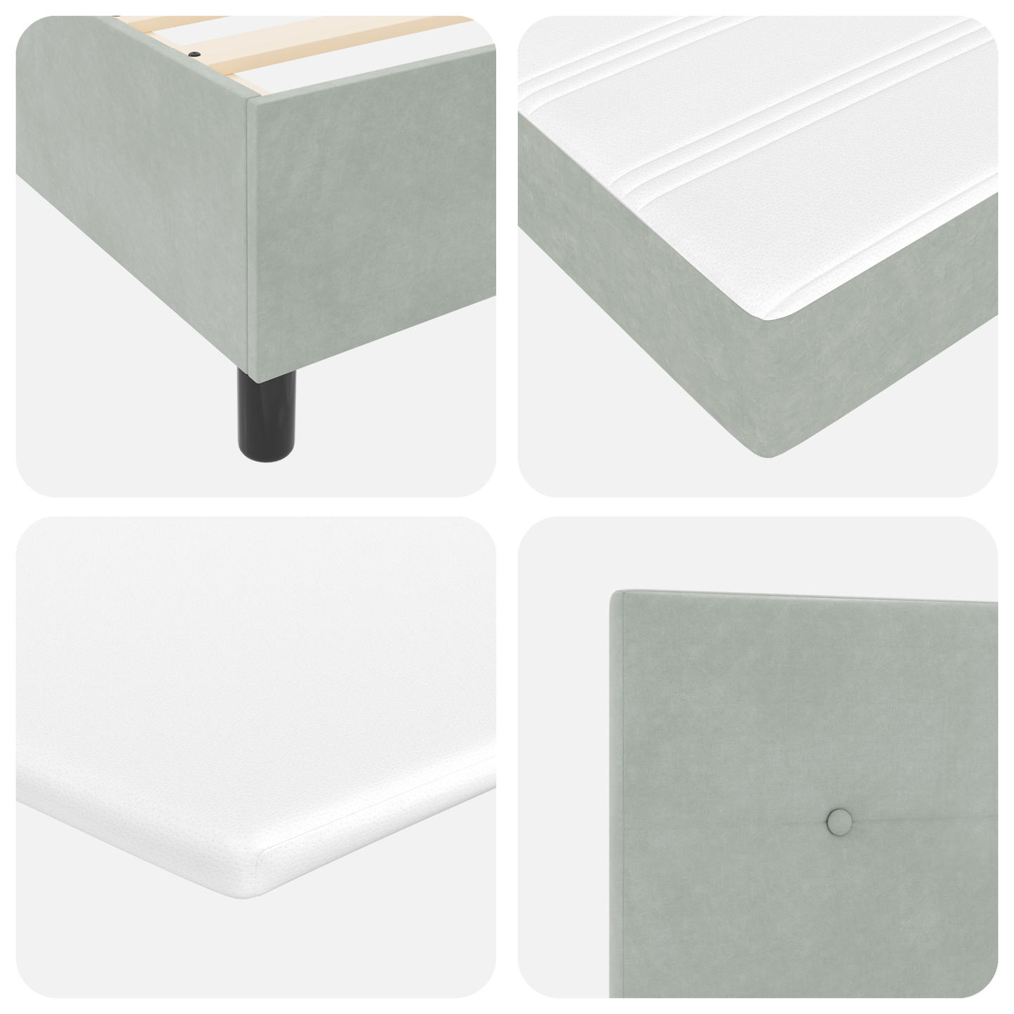 Box Spring Seng Med Madras Lysegrå Enkelt Fløjl