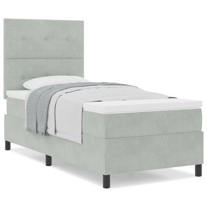 Box Spring Seng Med Madras Lysegrå Enkelt Fløjl
