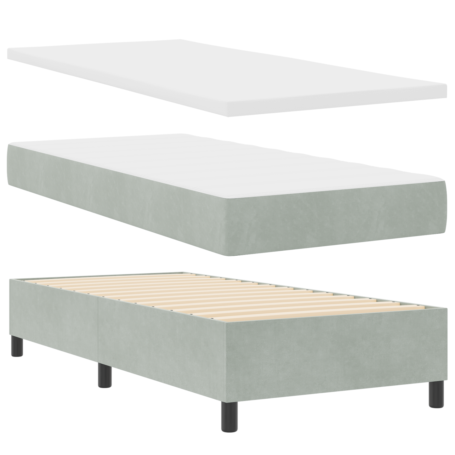 Box Spring Seng Med Madras Lysegrå Enkelt Fløjl