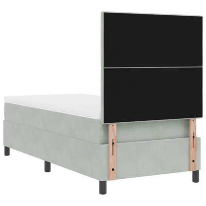 Box Spring Seng Med Madras Lysegrå Enkelt Fløjl