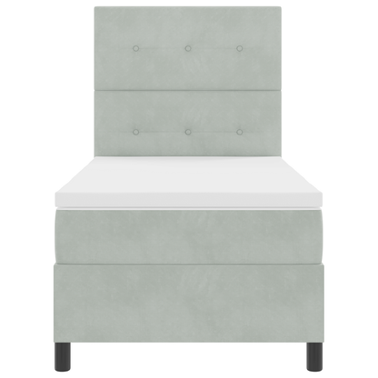 Box Spring Seng Med Madras Lysegrå Enkelt Fløjl