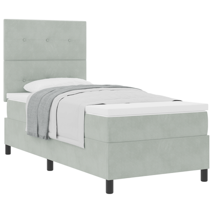 Box Spring Seng Med Madras Lysegrå Enkelt Fløjl
