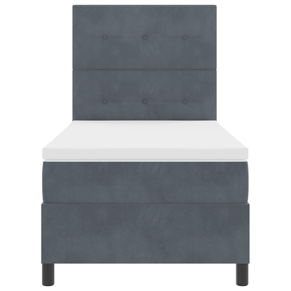 Box Spring Seng Med Madras Mørkegrå Enkelt Fløjl