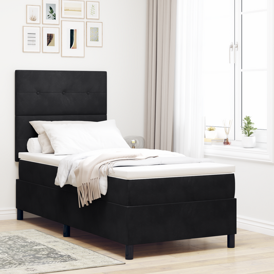 Box Spring Seng Med Madras Sort 90 X 190 Cm Fløjl