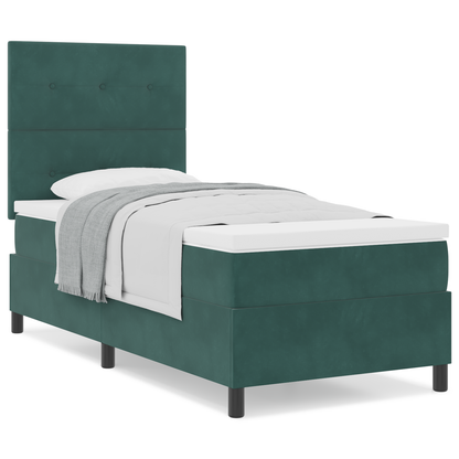 Box Spring Seng Med Madras Mørkegrøn Enkelt Fløjlsblød
