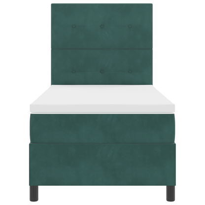 Box Spring Seng Med Madras Mørkegrøn Enkelt Fløjlsblød