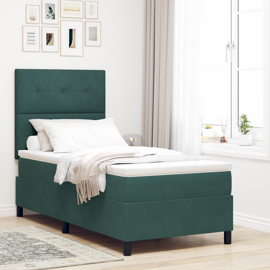 Box Spring Seng Med Madras Mørkegrøn Enkelt Fløjlsblød