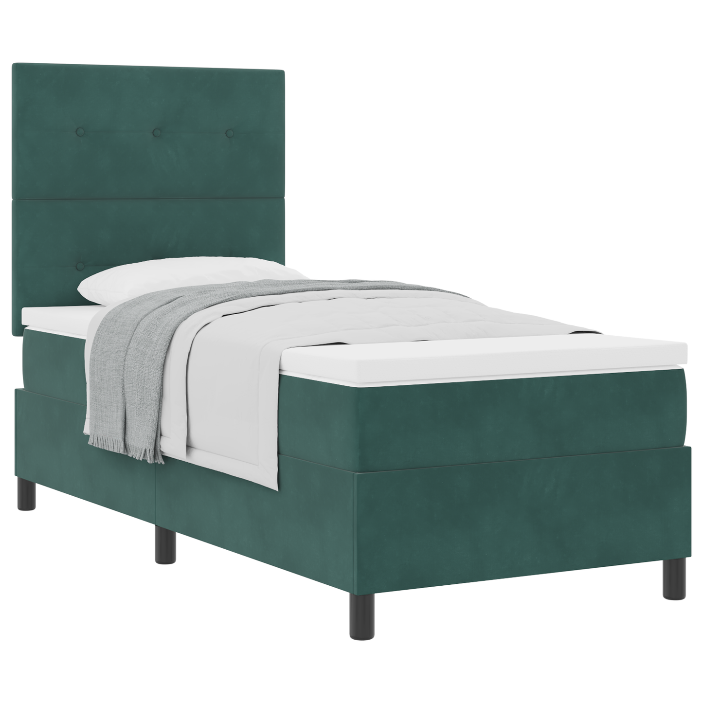 Box Spring Seng Med Madras Mørkegrøn Enkelt Fløjlsblød