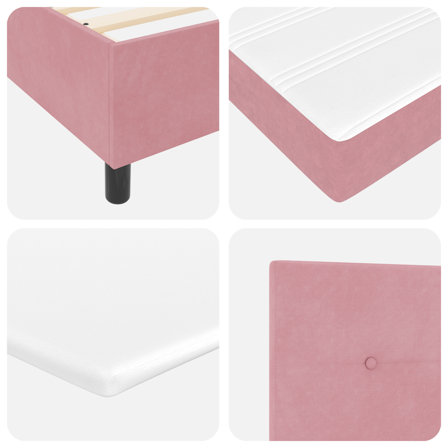 Box Spring Seng Med Madras Pink Enkelt Fløjl