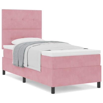 Box Spring Seng Med Madras Pink Enkelt Fløjl