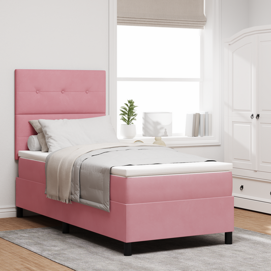 Box Spring Seng Med Madras Pink Enkelt Fløjl
