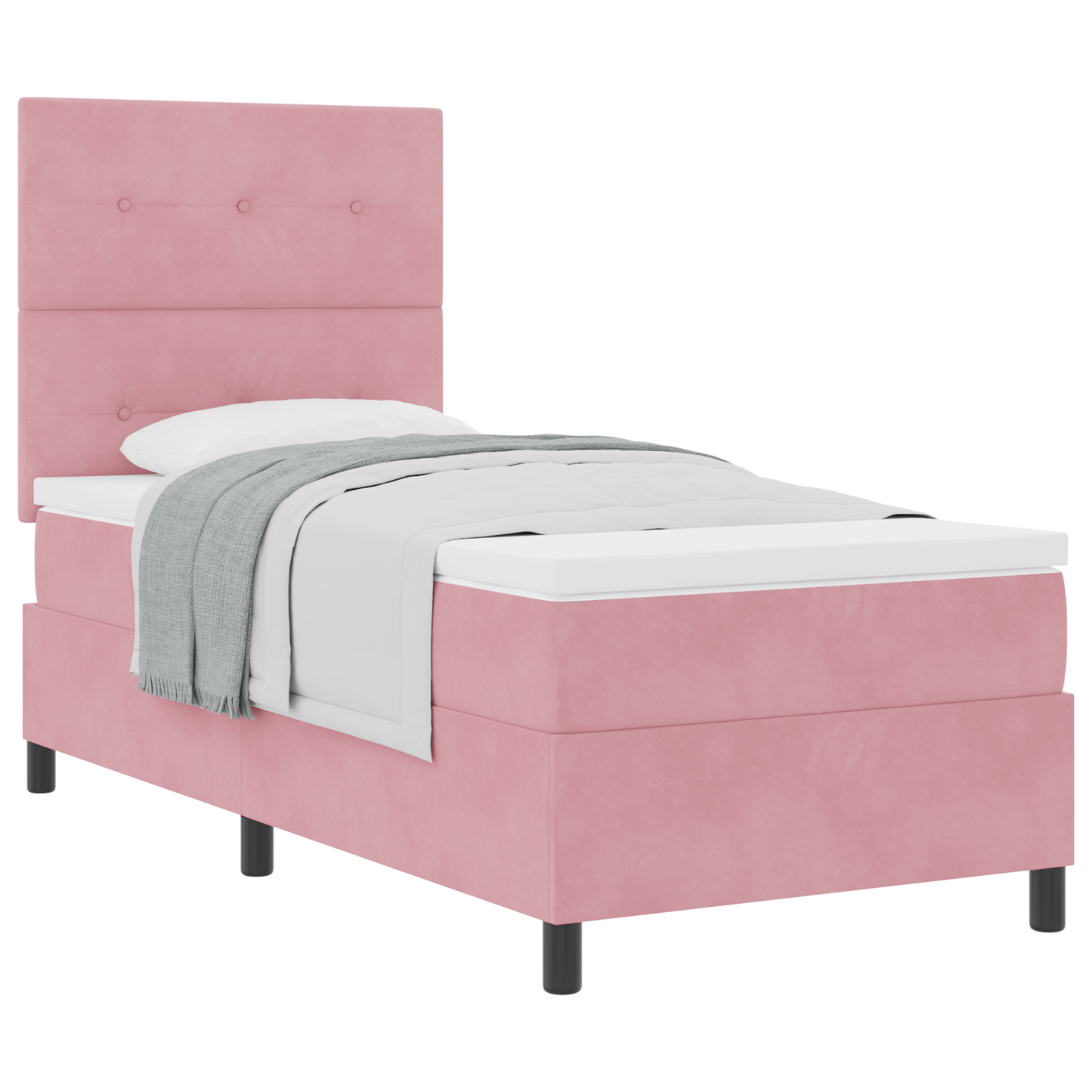 Box Spring Seng Med Madras Pink Enkelt Fløjl