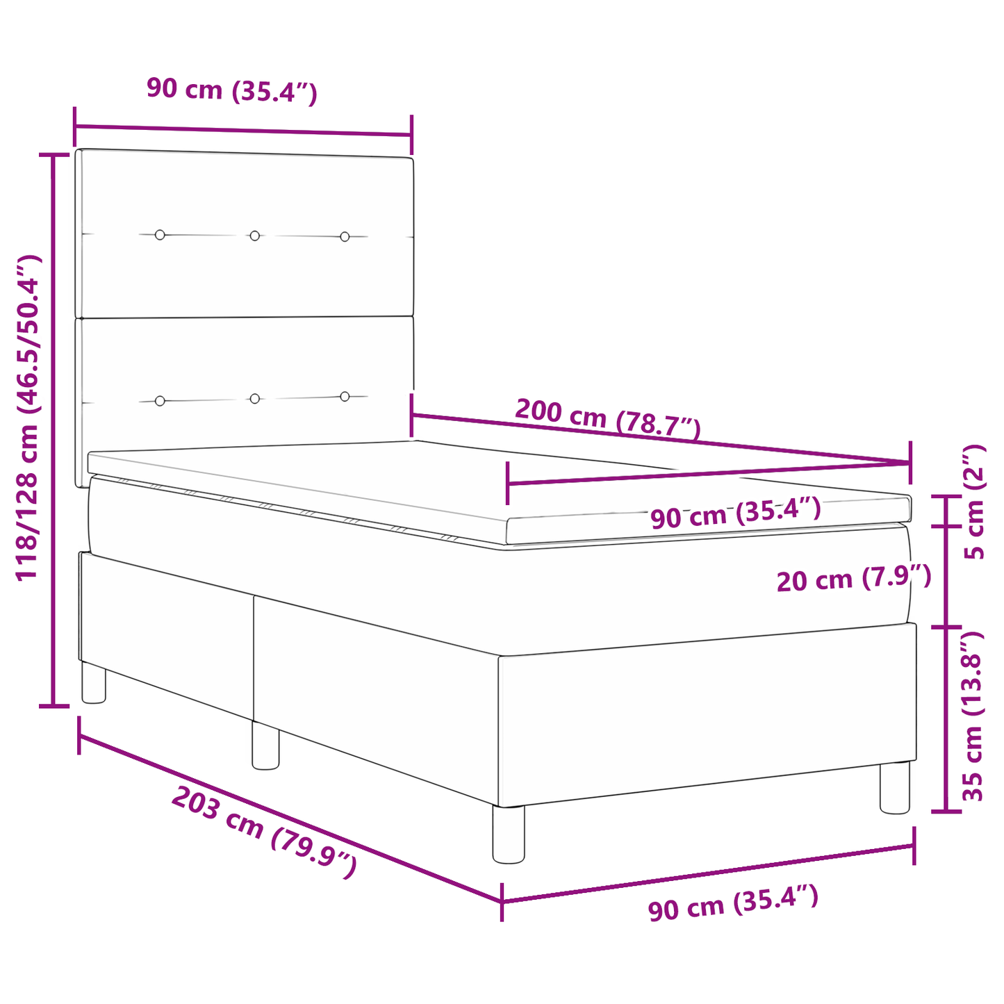 Box Spring Seng Med Madras Lysegrå 90 X 200 Cm Fløjl