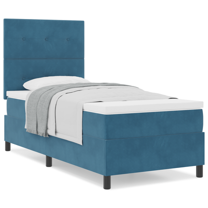 Box Spring Seng Med Madras Mørkeblå 90 X 200 Cm Fløjl
