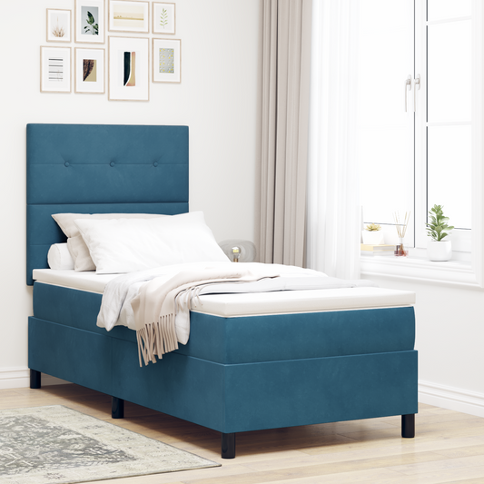 Box Spring Seng Med Madras Mørkeblå 90 X 200 Cm Fløjl