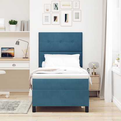 Box Spring Seng Med Madras Mørkeblå 90 X 200 Cm Fløjl