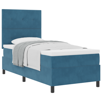 Box Spring Seng Med Madras Mørkeblå 90 X 200 Cm Fløjl