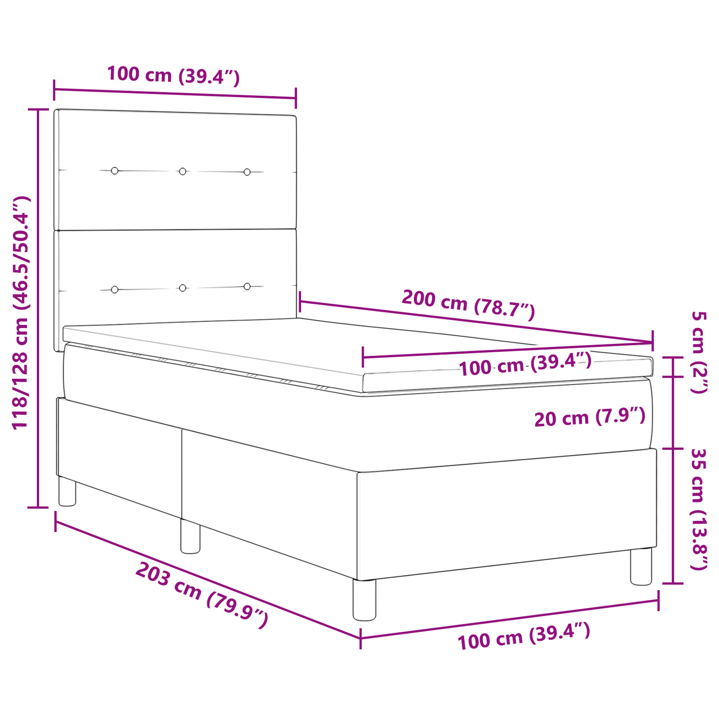 Box Spring Seng Med Madras Lysegrå 100 X 200 Cm Fløjl