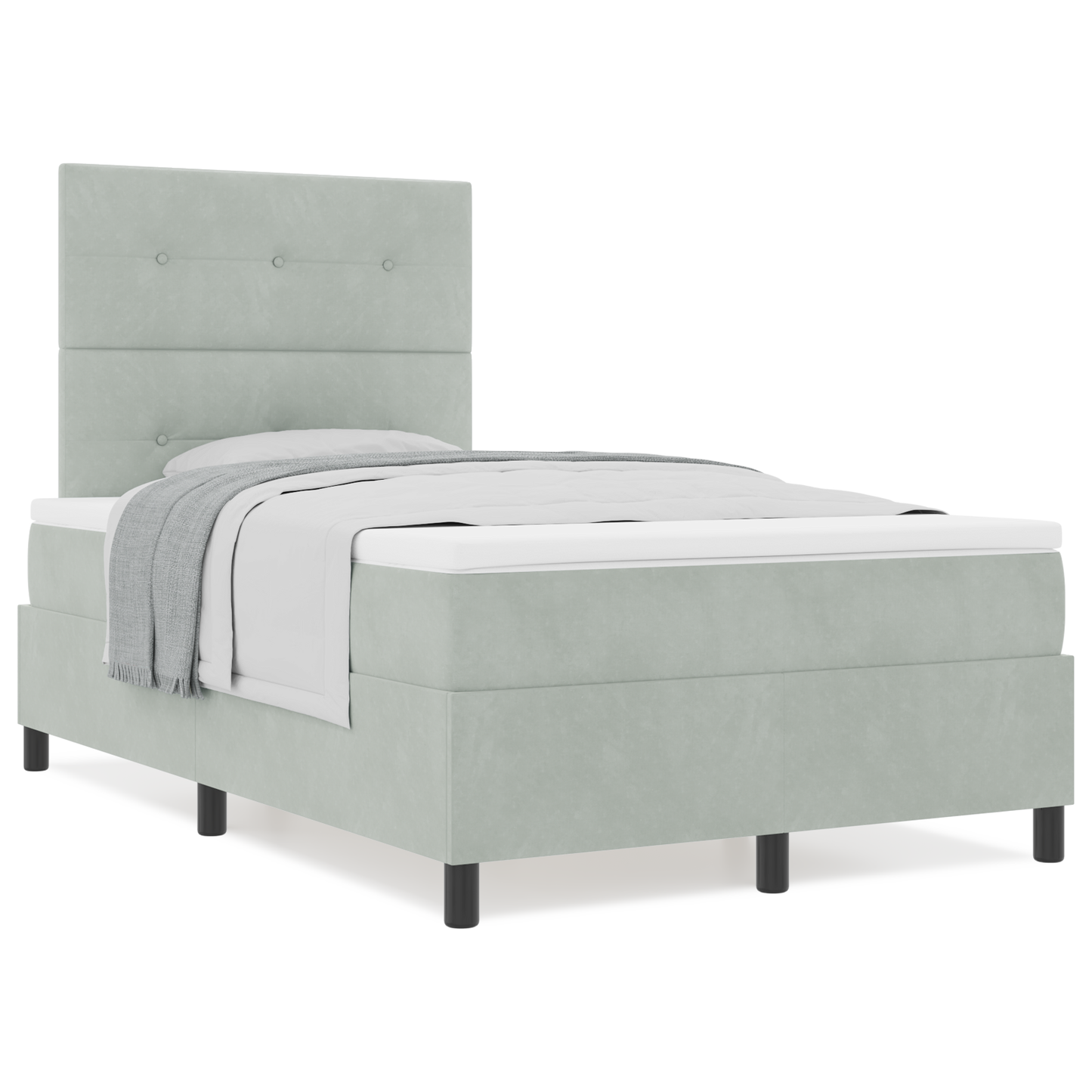 Box Spring Seng Med Madras Lysegrå 120 X 200 Cm Fløjl