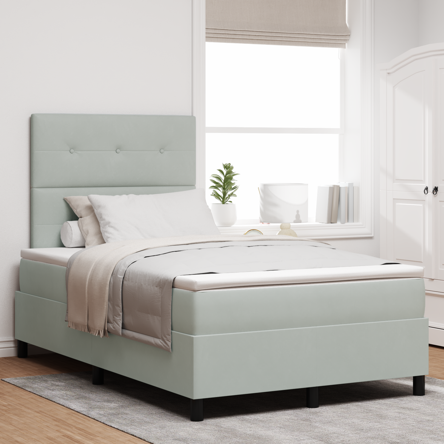 Box Spring Seng Med Madras Lysegrå 120 X 200 Cm Fløjl