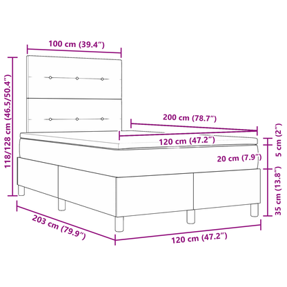 Box Spring Seng Med Madras Lysegrå 120 X 200 Cm Fløjl