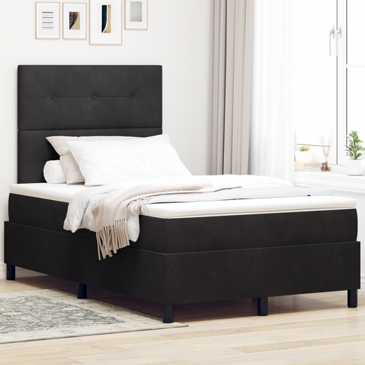 Box Spring Seng Med Madras Sort 120 X 200 Cm Fløjl