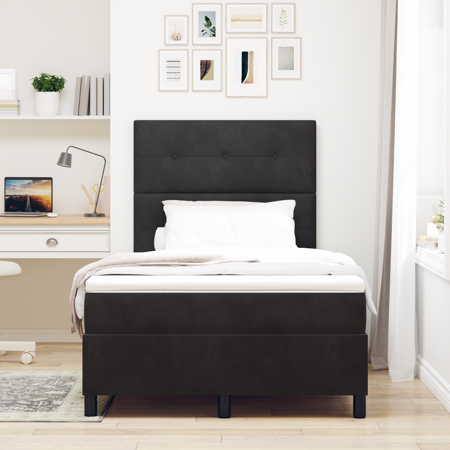 Box Spring Seng Med Madras Sort 120 X 200 Cm Fløjl