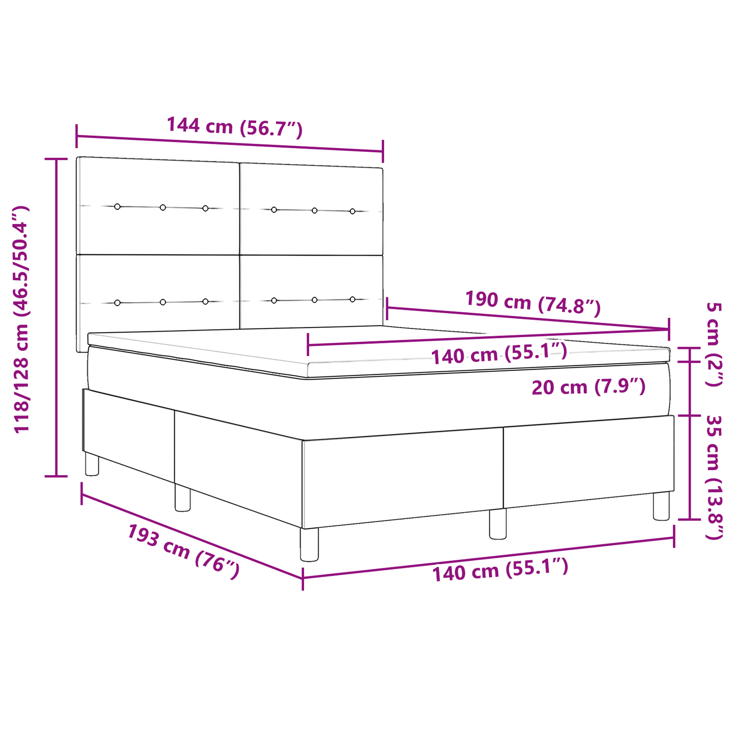 Box Spring Seng Med Madras Mørkegrå 140 X 190 Cm Fløjl