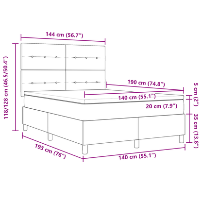 Box Spring Seng Med Madras Mørkegrå 140 X 190 Cm Fløjl