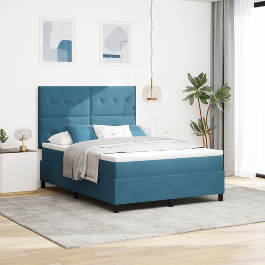 Box Spring Seng Med Madras Mørkeblå 140 X 190 Cm Fløjl
