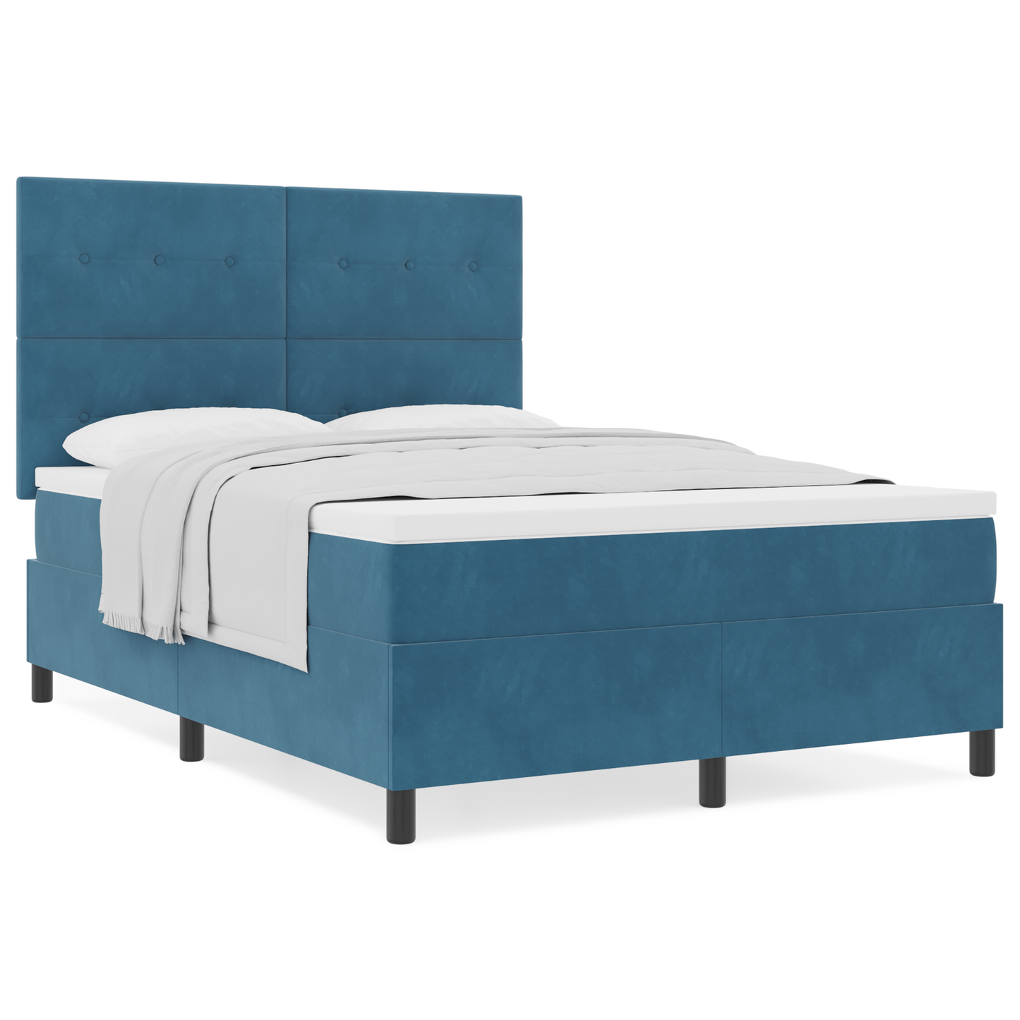 Box Spring Seng Med Madras Mørkeblå 140 X 200 Cm Fløjl