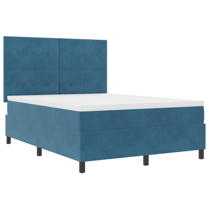 Box Spring Seng Med Madras Mørkeblå 140 X 200 Cm Fløjl