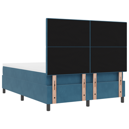 Box Spring Seng Med Madras Mørkeblå 140 X 200 Cm Fløjl