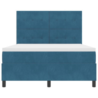 Box Spring Seng Med Madras Mørkeblå 140 X 200 Cm Fløjl